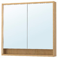 FAXÄLVEN Mirror cabinet w built-in lighting, oak effect, 100x15x95 cm