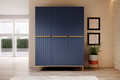 Wardrobe Nicole with Drawer Unit 150 cm, dark blue, gold handles and legs