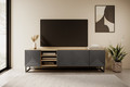 TV Cabinet Asha with Shelves 200 cm, metal legs, artisan/rivier stone mat