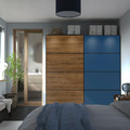 MEHAMN 4 panels for sliding door frame, walnut effect/blue, 100x201 cm