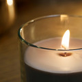 LOTSFÅGEL Scented candle in glass, Sandalwood & patchouli brown, 20 hr
