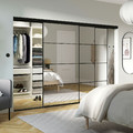 PAX/SKYTTA Walk-in wardrobe with sliding doors, black/Auli mirror glass, 276x160x205 cm