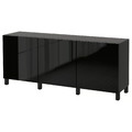 BESTÅ Storage combination with doors, black-brown, Selsviken high-gloss black, 180x40x74 cm