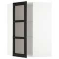 METOD Corner wall cab w shelves/glass dr, white/Lerhyttan black stained, 68x100 cm