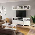 BESTÅ TV storage combination/glass doors, white/Smeviken/Kabbarp white clear glass, 180x42x192 cm