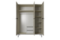 Wardrobe Nicole with Drawer Unit 150 cm, cashmere, black handles and legs