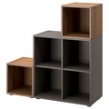EKET Cabinet combination with feet, dark grey/walnut, 105x35x107 cm