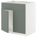 METOD Base cabinet f sink w 2 doors/front, white/Nickebo matt grey-green, 80x60 cm