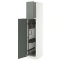 METOD High cabinet with cleaning interior, white/Nickebo matt grey-green, 40x60x200 cm