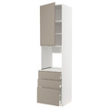 METOD / MAXIMERA High cab f oven w door/3 drawers, white/Upplöv matt dark beige, 60x60x240 cm