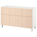 BESTÅ Storage combination w doors/drawers, white/Björköviken/Stubbarp birch veneer, 120x42x74 cm