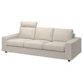 VIMLE Cover for 3-seat sofa, with headrest with wide armrests/Gunnared beige