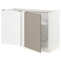 METOD Corner base cab w pull-out fitting, white/Upplöv matt dark beige, 128x68 cm