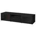 BESTÅ TV bench, black-brown/Selsviken high-gloss/black clear glass, 180x42x39 cm