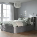 BRIMNES Bed frame w storage and headboard, grey/Luröy, 140x200 cm