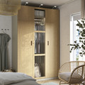 PAX / TONSTAD Wardrobe combination, grey-beige/oak veneer glass, 150x60x236 cm