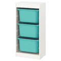 TROFAST Storage combination with boxes, white/turquoise, 46x30x94 cm
