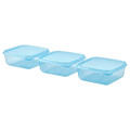 PRUTA Food container with lid, blue, 0.6 l, 3 pack