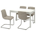 EKEDALEN / LUSTEBO Table and 4 chairs, white chrome-plated/Viarp beige/brown, 120/180 cm