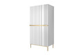 Two-Door Wardrobe Nicole with Drawers Inside & Metal Legs 100 cm, matt white/gold