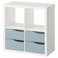 KALLAX Shelving unit, with 4 drawers white/light grey-blue wave shaped, 77x77 cm
