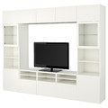 BESTÅ TV storage combination/glass doors, white/Hanviken white clear glass, 300x42x231 cm