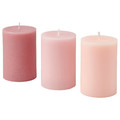 LOTSFÅGEL Scented pillar candle, Pink flowers pink, 30 hr, 3-pack