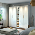 PAX / FARDAL Wardrobe combination, white high-gloss/white white, 235x60x236 cm