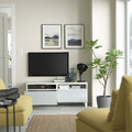 BESTÅ TV bench with drawers, white/Selsviken/Stubbarp light grey-blue, 120x42x48 cm