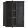 METOD Corner wall cab w shelves/glass dr, black/Lerhyttan black stained, 68x100 cm