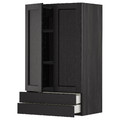 METOD / MAXIMERA Wall cabinet w 2 doors/2 drawers, black/Lerhyttan black stained, 60x100 cm