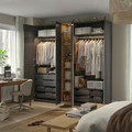 PAX / FORSAND Wardrobe combination, dark grey dark grey/oak effect, 235x60x236 cm