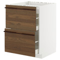 METOD / MAXIMERA Base cab f hob/2 fronts/2 drawers, white/Stensta dark brown ash veneer, 60x60 cm
