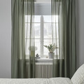STENFRÖ Sheer curtains, 1 pair, green/with heading tape, 145x300 cm