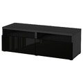 BESTÅ TV bench with drawers, black-brown/Selsviken high-gloss/black, 120x42x39 cm