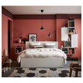 MALM Bed frame, high, w 2 storage boxes, white, Leirsund, 140x200 cm