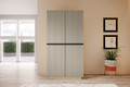 Two-Door Wardrobe Nicole with Drawers Inside 100 cm, cashmere/black handles