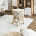 Boho Woven Stool, natural wood