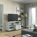 BESTÅ TV bench with drawers, white Glassvik/Selsviken/Ösarp light grey-blue, 180x42x74 cm