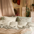 SOLFIBBLA Duvet cover and 2 pillowcases, white green/stripe, 200x200/50x60 cm