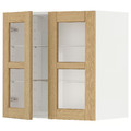 METOD Wall cabinet w shelves/2 glass drs, white/Forsbacka oak, 60x60 cm