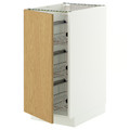 METOD Base cabinet with wire baskets, white/Sinarp oak veneer, 40x60 cm