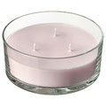 LOTSFÅGEL Scented candle in glass, 3 wicks, Pink flowers pale pink, 25 hr