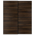 MEHAMN Pair of sliding doors, black/double sided dark brown oak effect, 200x236 cm