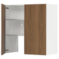 METOD Wall cb f extr hood w shlf/door, white/Tistorp brown walnut effect, 80x80 cm