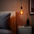 SKAFTET / MOLNART Pendant lamp with light bulb, brass-plated bell-shaped/brown clear glass