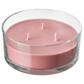 LOTSFÅGEL Scented candle in glass, 3 wicks, Red berries light pink, 25 hr