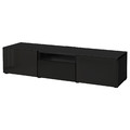 BESTÅ TV bench, black-brown/Selsviken high-gloss/black smoked glass, 180x42x39 cm