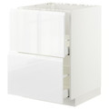 METOD / MAXIMERA Base cab f sink+2 fronts/2 drawers, white/Voxtorp high-gloss/white, 60x60 cm