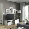 BESTÅ TV bench with drawers and door, white/Laxviken white, 180x42x39 cm